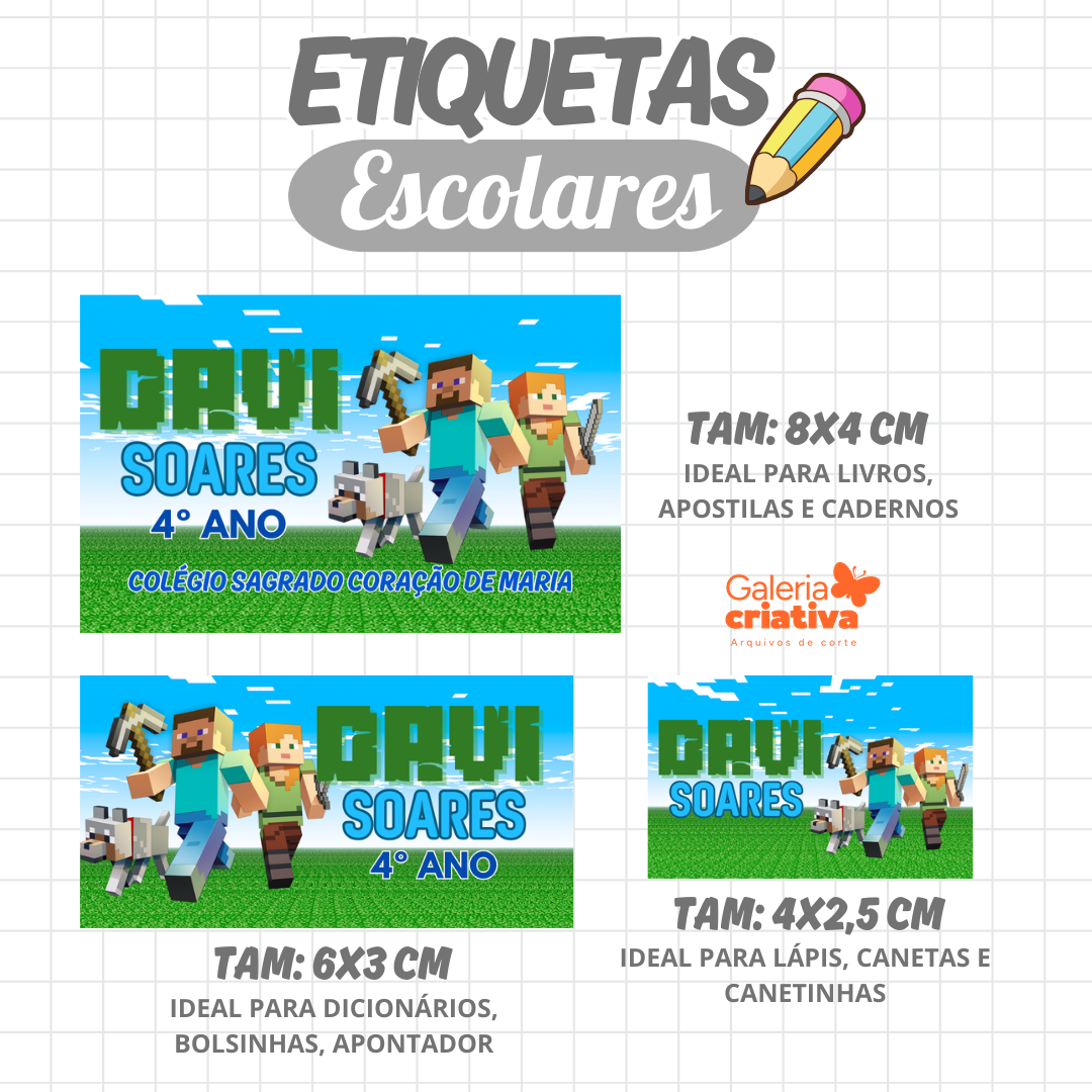 7. MINECRAFT VERDE Arquivo Etiqueta Escolar MINECRAFT VERDE - Imagem 1