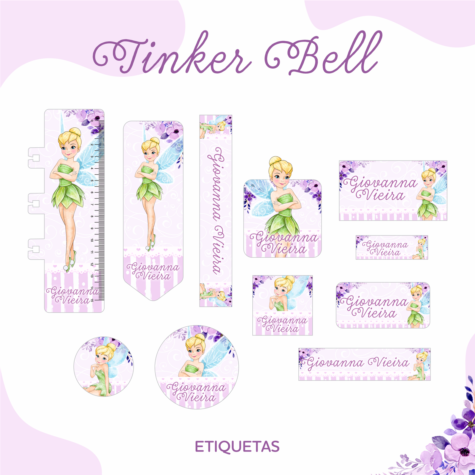 70 - TINKER BELL Arquivo Etiqueta Escolar TINKER BELL - Imagem 1