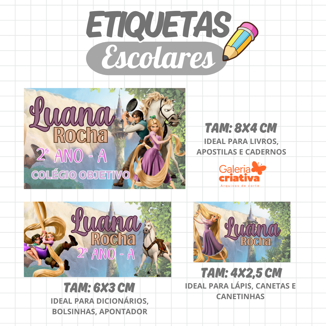 74. RAPUNZEL ENROLADOS Arquivo Etiqueta Escolar RAPUNZEL ENROLADOS - Imagem 1