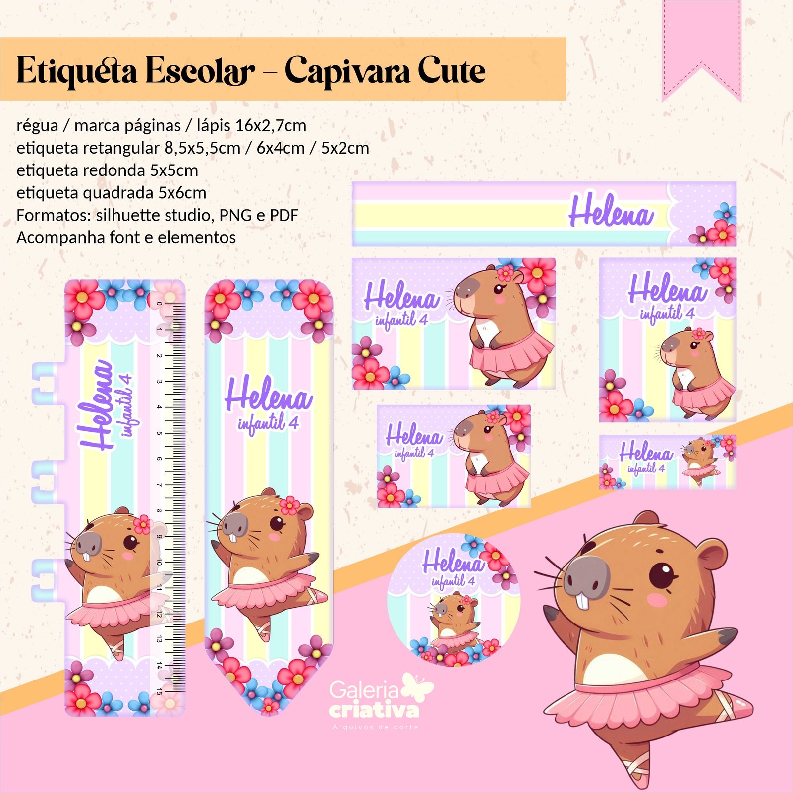 8 - Capivara 01 Arquivo Etiqueta Escolar Capivara 01 - Imagem 1