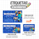 Arquivo Etiqueta Escolar MINECRAFT AZUL