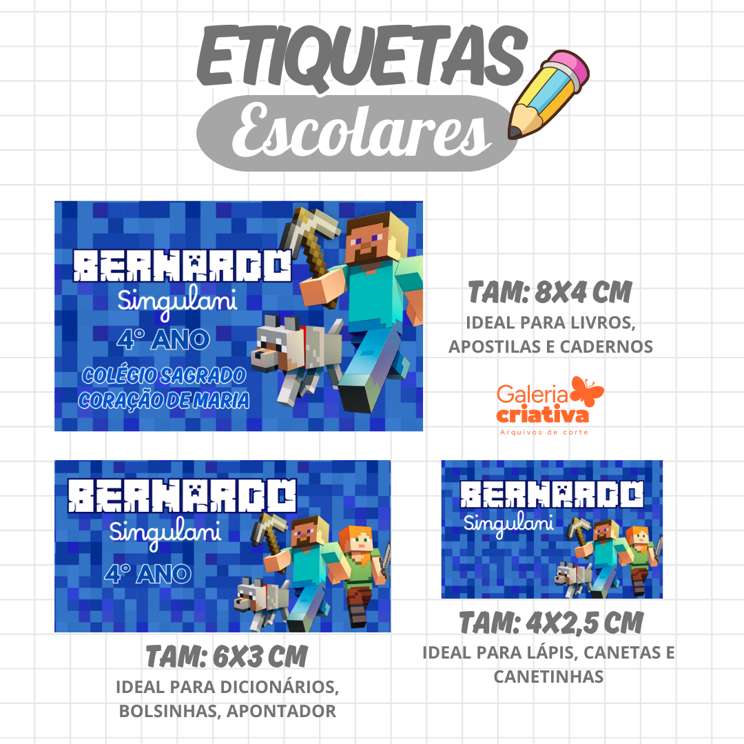 8. MINECRAFT AZUL Arquivo Etiqueta Escolar MINECRAFT AZUL - Imagem 1