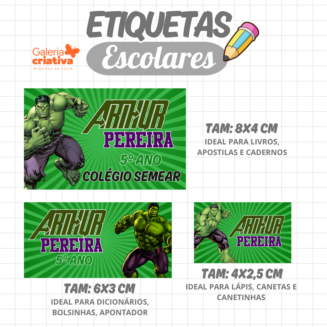 83. HULK Arquivo Etiqueta Escolar HULK - Imagem 1