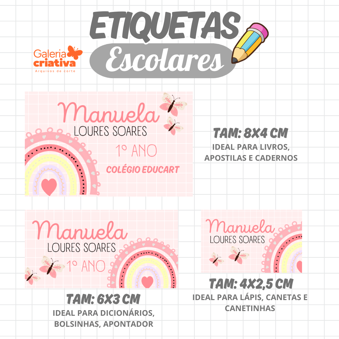 93. ARCO-ÍRIS BORBOLETA Arquivo Etiqueta Escolar ARCO-ÍRIS BORBOLETA - Imagem 1