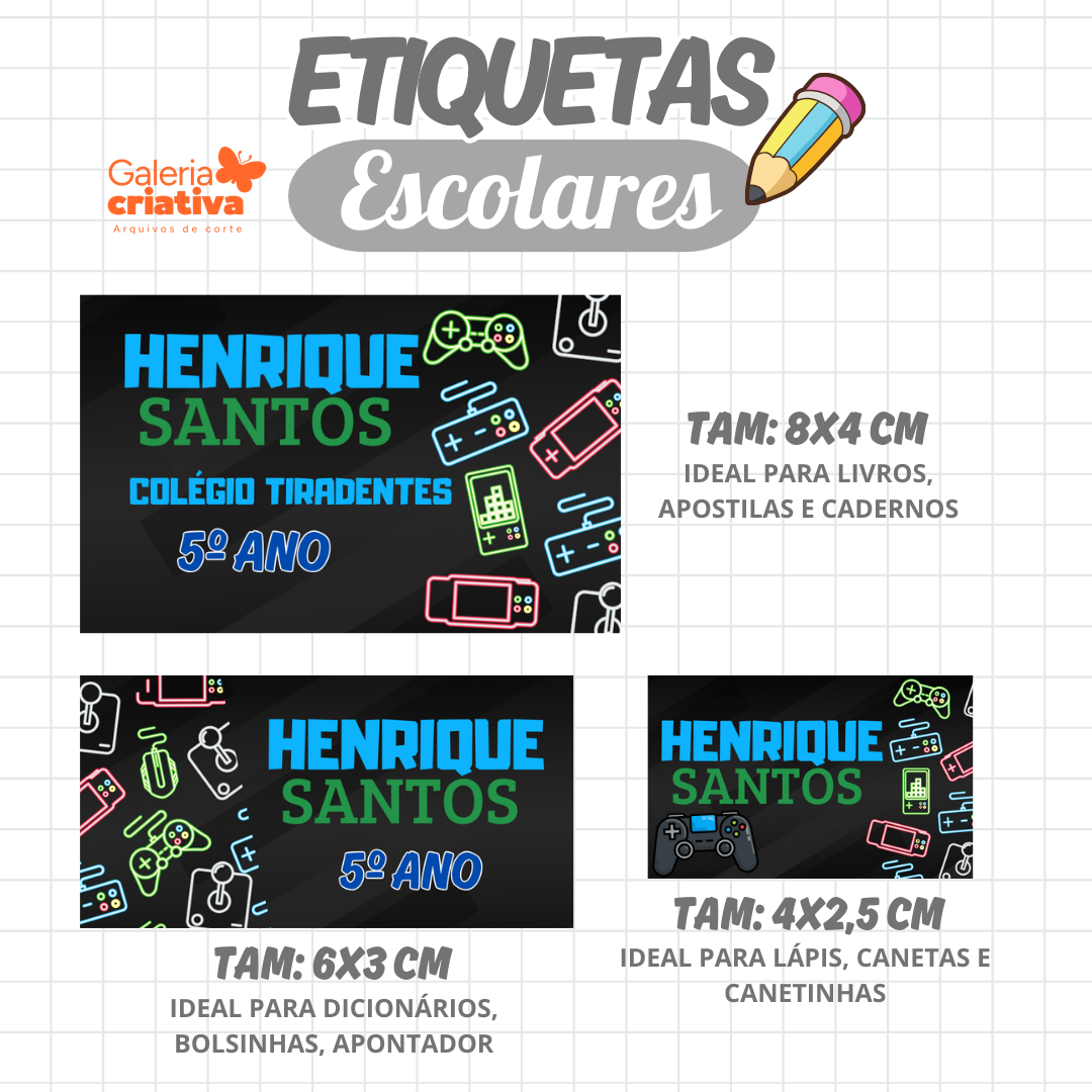 94. GAMER Arquivo Etiqueta Escolar GAMER - Imagem 1