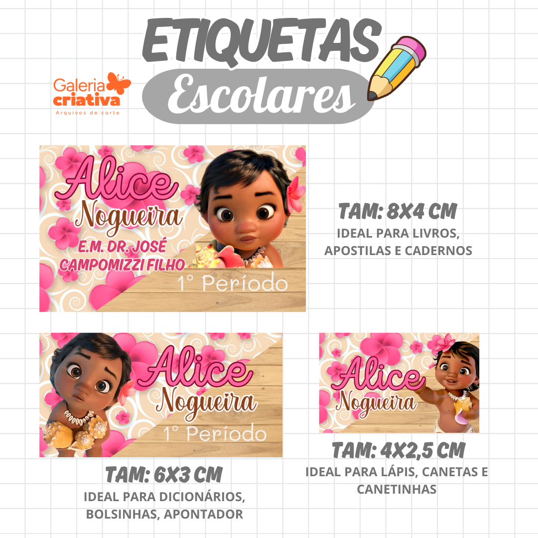 97. MOANA BABY Arquivo Etiqueta Escolar MOANA BABY - Imagem 1