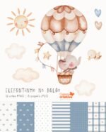 Kit Digital Elefantinho no Balão Aquarela