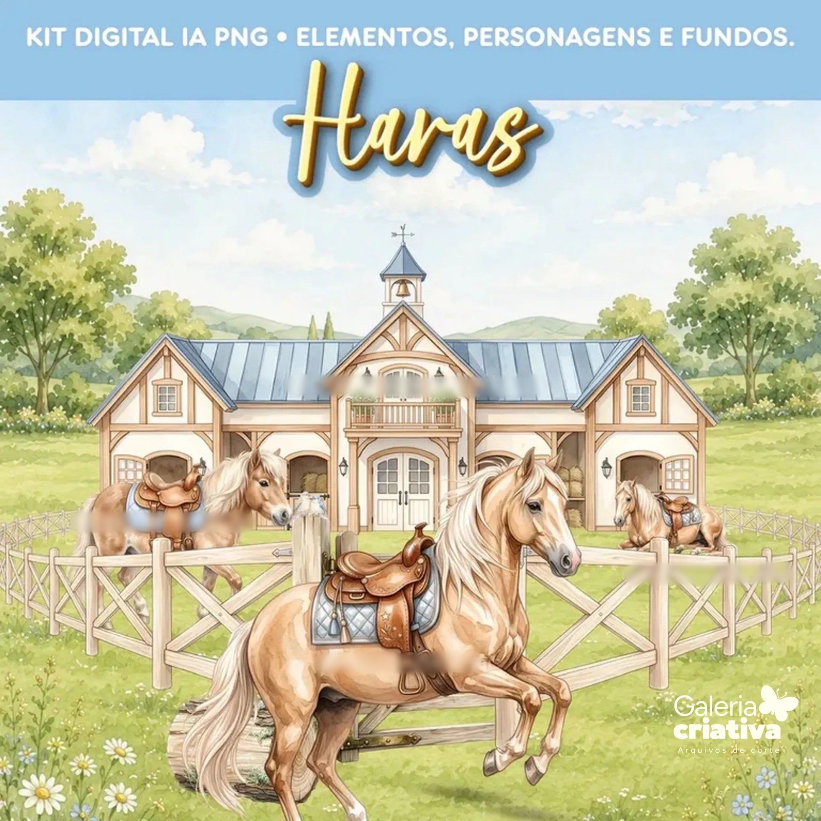 Haras Kit Digital Haras Cavalos Aquarela - Imagem 1