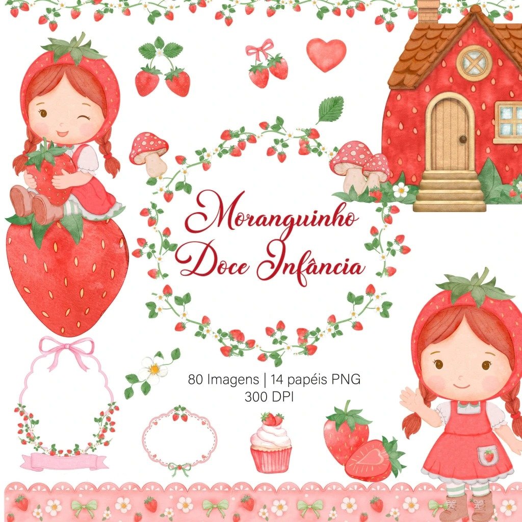 Kit Digital Moranguinho Doce Infância - Aquarela Kit Digital Moranguinho Doce Infância Aquarela - Imagem 1