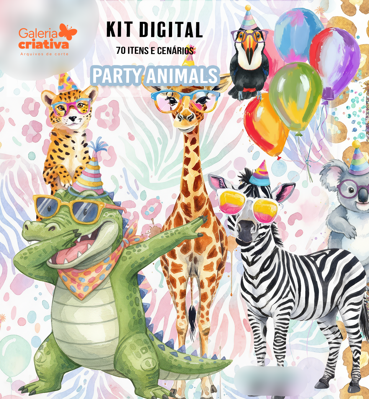 Party Animals Kit Digital Party Animais Festa - Imagem 1