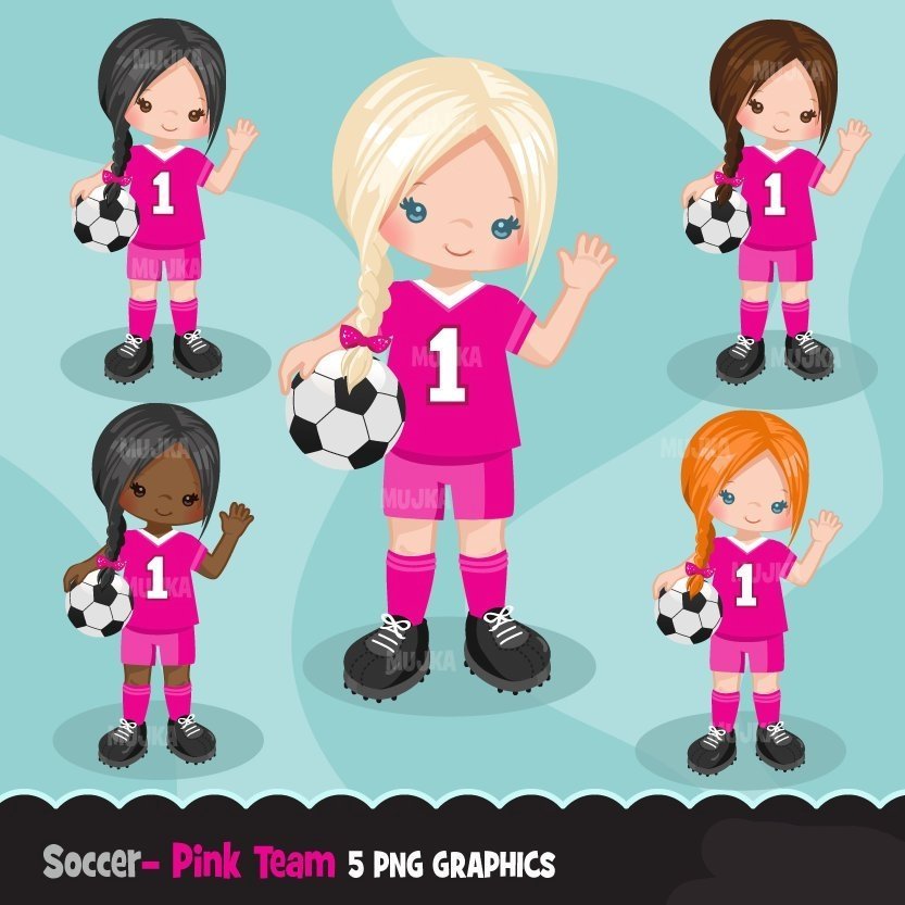 SOCCER-GIRLS-HOTPINK Arquivo Kit Digital Futebol Meninas de Rosa - Imagem 1