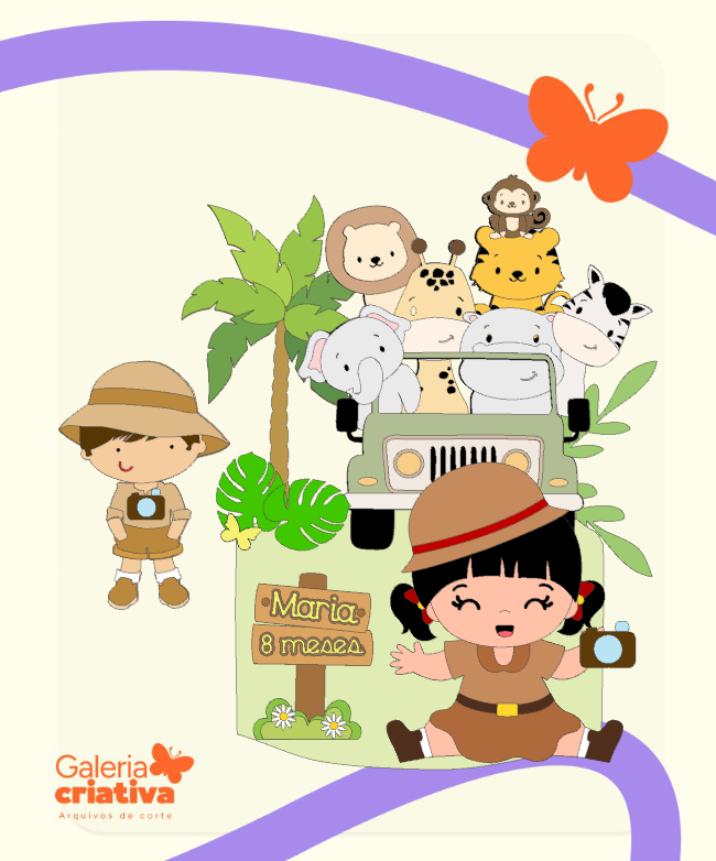 Safari em Menina Camadas 4 Arquivo Topo de Bolo Safari em Menina Camadas 4 - Imagem 1