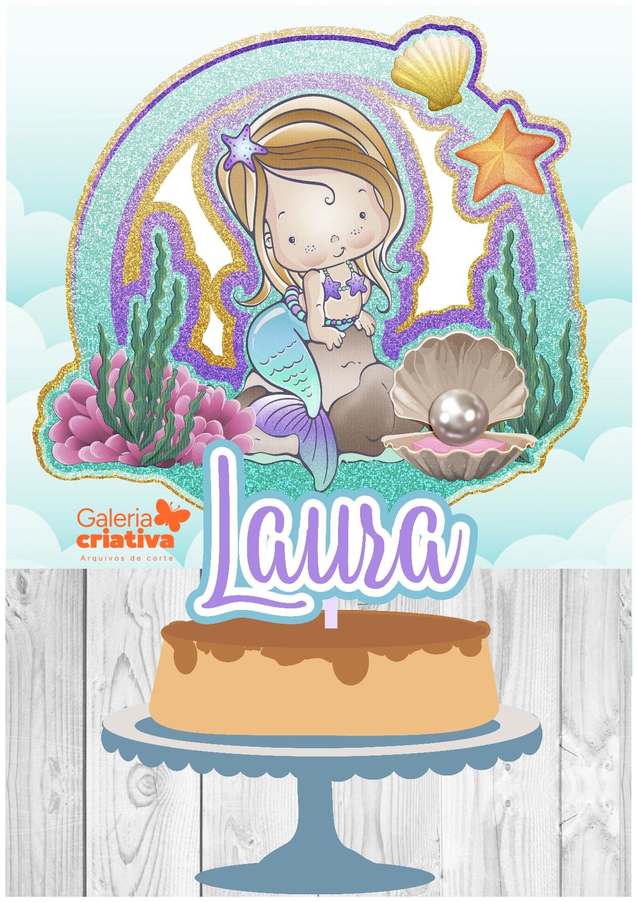Sereia Circular Arquivo Topo de Bolo Sereia Circular - Imagem 1