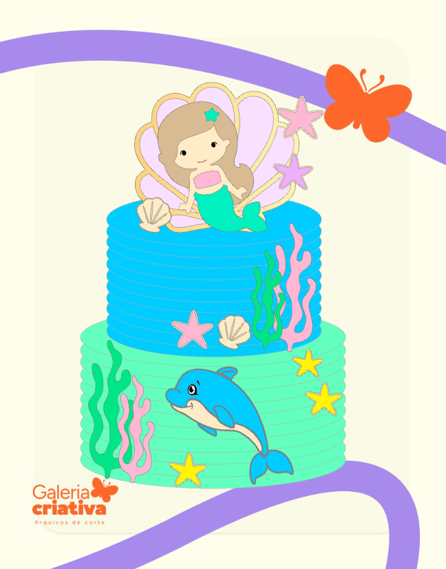 Sereia Golfinho Camadas Arquivo Topo de Bolo Sereia Golfinho Camadas - Imagem 1