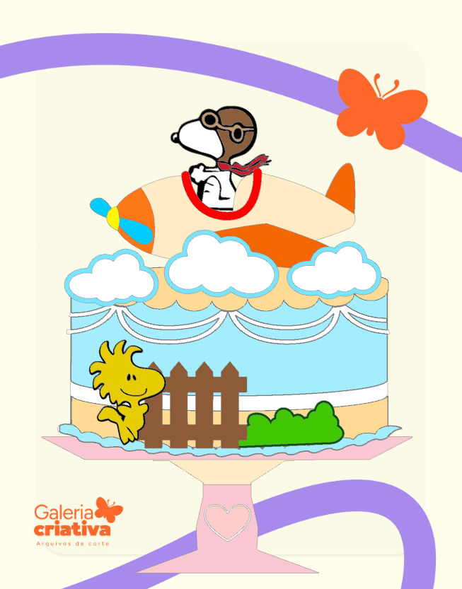 Snoopy em Camadas Avião Arquivo Topo de Bolo Snoopy em Camadas Avião - Imagem 1
