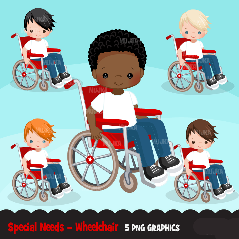 Special-Needs-Wheelchair-Boys-MUJKA Arquivo Kit Digital Meninos em Cadeira de Rodas - Imagem 1