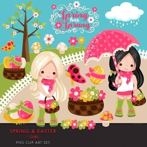 Spring-_-Easter-Girl-MUJKA Arquivo Kit Digital Menina de Primavera e Páscoa - Imagem 1