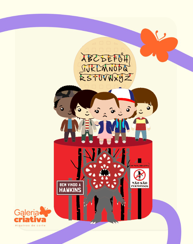 Stranger Things Cute em Camadas Arquivo Topo de Bolo Stranger Things Cute em Camadas - Imagem 1