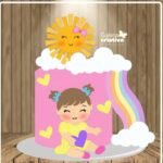 Arquivo Topo de Bolo Sunshine Sol Arco Íris Menina