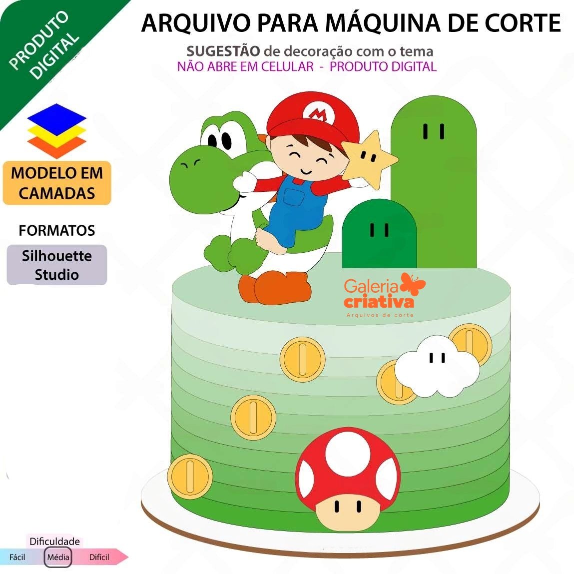 Super Mario Bros Baby em Camadas 3 Arquivo Topo de Bolo Super Mario Bros Baby em Camadas 3 - Imagem 1