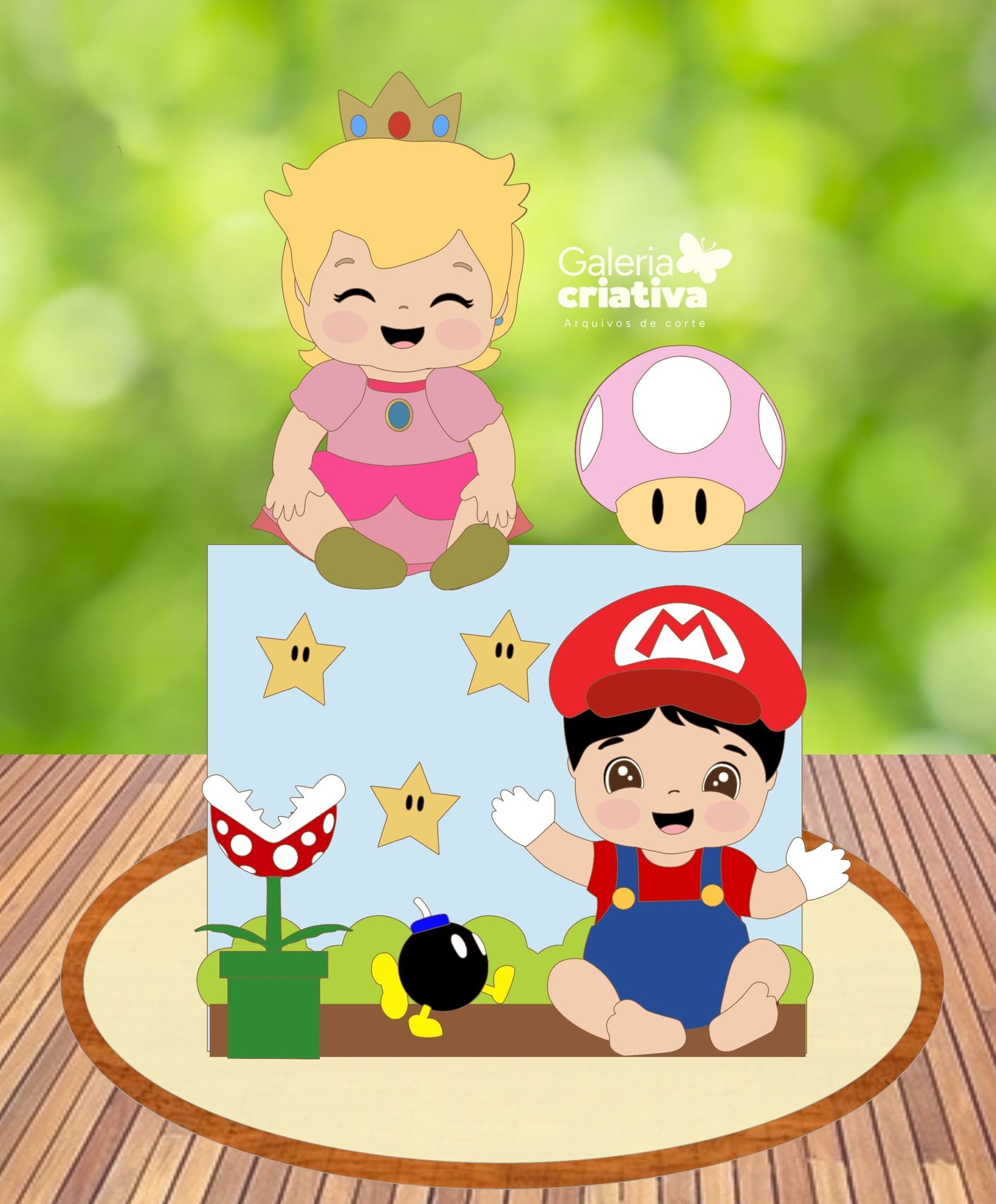 Super Mario e Princesa Peach Baby Arquivo Topo de Bolo Super Mario e Princesa Peach Baby - Imagem 1