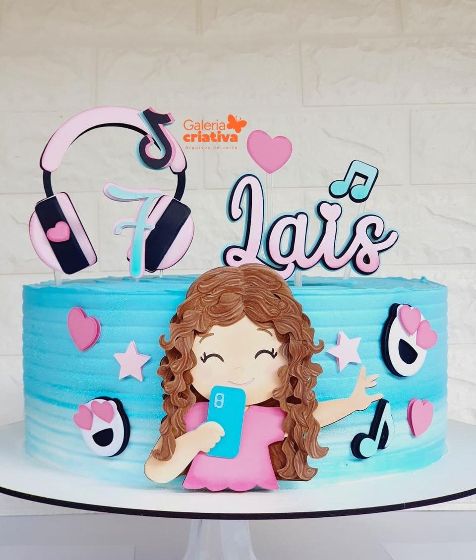 TikTok Menina Cacheada Arquivo Topo de Bolo TikTok Menina Cacheada - Imagem 1
