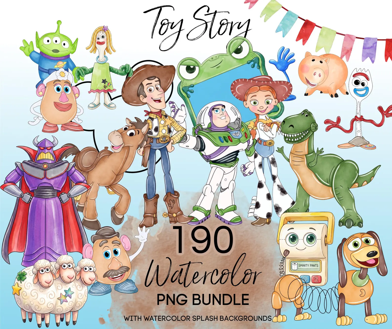 Toy Story 5 Aquarela Kit Digital Toy Story 5 Aquarela - Imagem 1