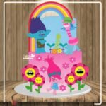 Arquivo Topo de Bolo Trolls Camadas Arco Íris