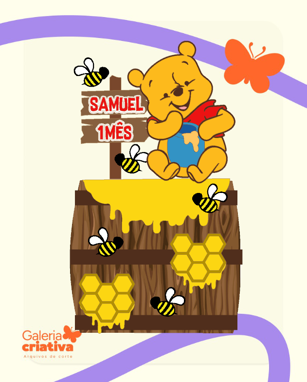Ursinho Pooh Barril de Mel Arquivo Topo de Bolo Ursinho Pooh Barril de Mel - Imagem 1