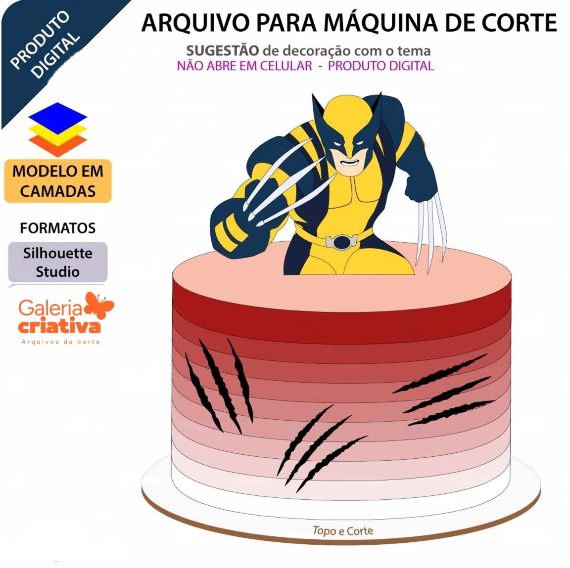 Wolverine em Camadas Arquivo Topo de Bolo Wolverine em Camadas - Imagem 1