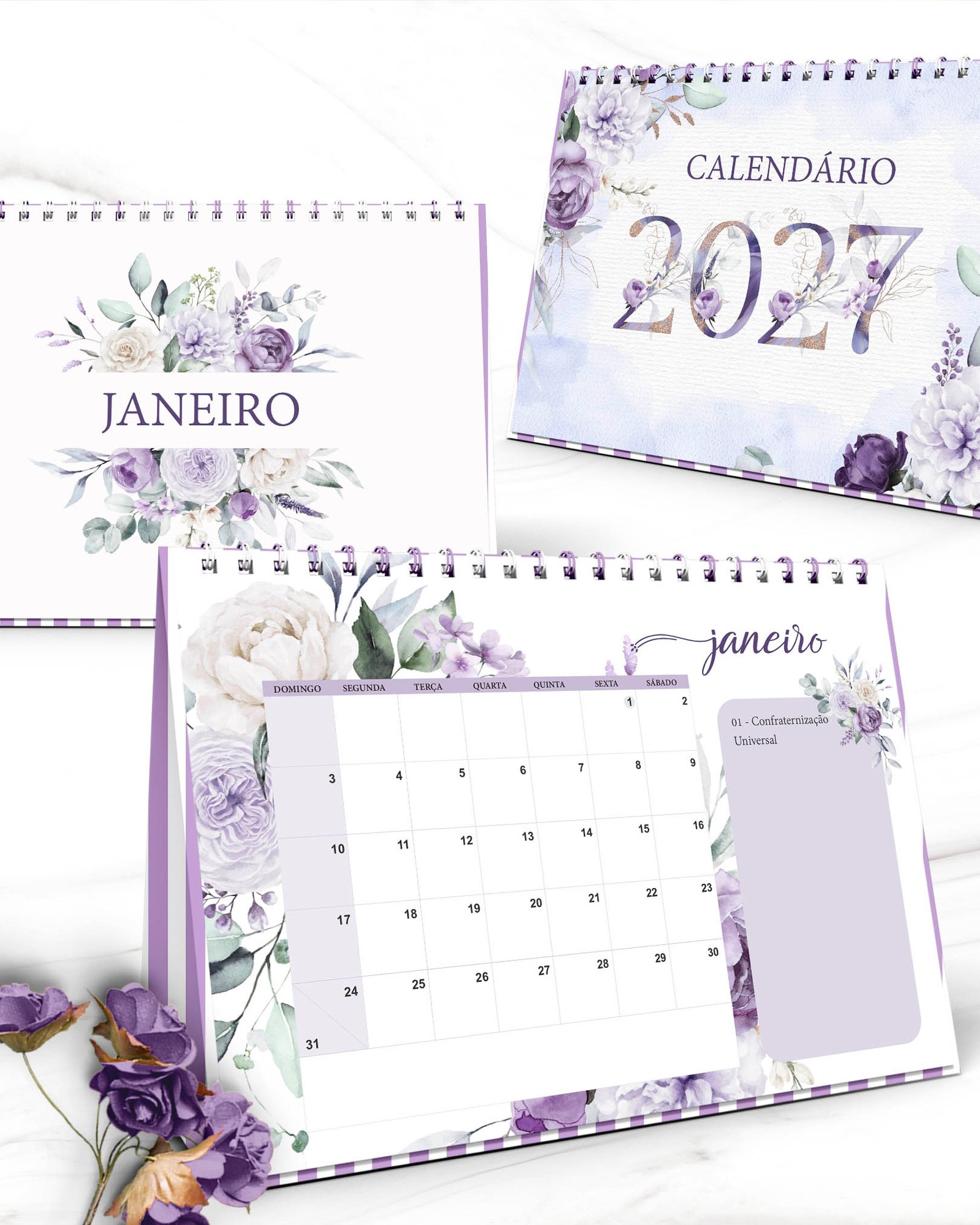 Arquivo Calendários de Mesa 2027 A5 A6 e Calendário Marca Página Coleção Violeta - Imagem 4