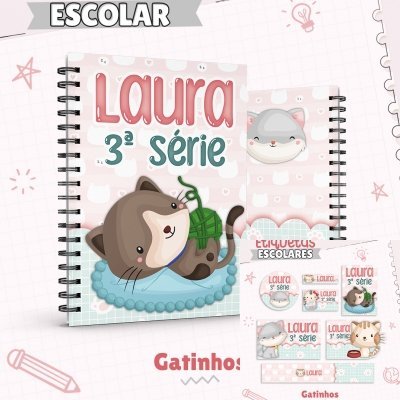 05-Gatinhos Arquivo Capa e Etiqueta Escolar Gatinhos - Imagem 1