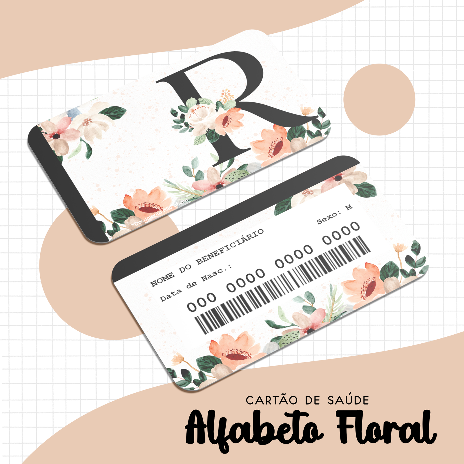 1 - Adulto Alfabeto Floral Arquivo Cartão SUS Adulto Alfabeto Floral - Imagem 1