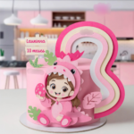 Arquivo Topo de Bolo Mesversário Dino Rosa