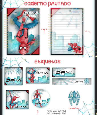 10-HOMEM-ARANHAA Arquivo Caderno e Etiqueta Escolar HOMEM ARANHA - Imagem 1