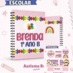 Arquivo Capa e Etiqueta Escolar Autismo Rosa