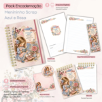 Arquivo Menina Scrap Rosa e Azul - Caderno Pautado A5 + Bloquinho A6 + Extras