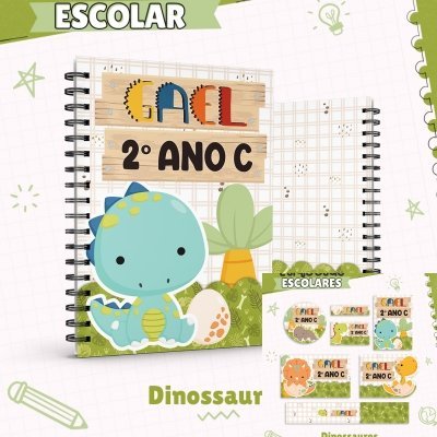 15-Dino Arquivo Capa e Etiqueta Escolar Dino - Imagem 1