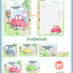 Arquivo Caderno e Etiqueta Escolar CARRINHOS