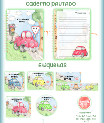 16-CARRINHOS Arquivo Caderno e Etiqueta Escolar CARRINHOS - Imagem 1