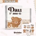 Arquivo Capa e Etiqueta Escolar Ursinho