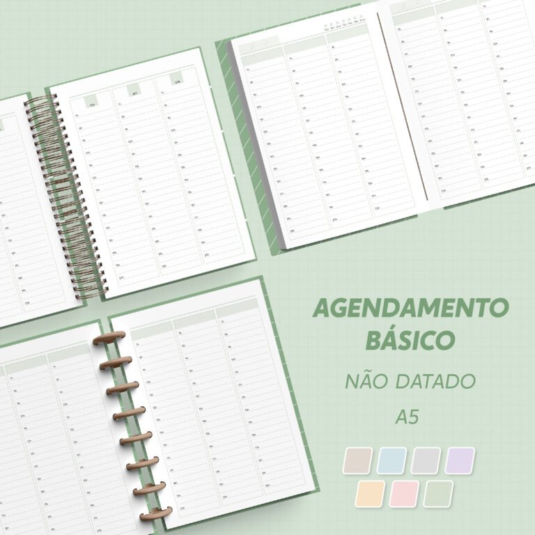 22-Agendamento Básico Semanal Colunas - Não datado - A5 Arquivo Agendamento Básico Semanal Colunas - Não datado - A5 - Imagem 1