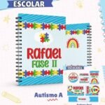 Arquivo Capa e Etiqueta Escolar  Autismo Azul