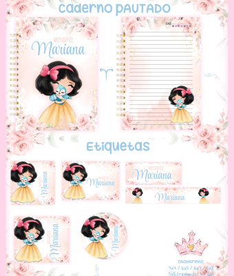 23-BRANCA-DE-NEVE Arquivo Caderno e Etiqueta Escolar BRANCA DE NEVE - Imagem 1