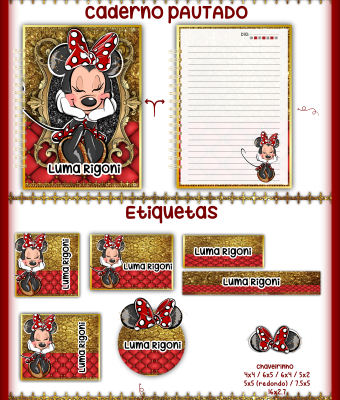 27-MINNIE-1 Arquivo Caderno e Etiqueta Escolar MINNIE - Imagem 1