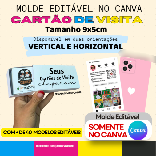 3-Molde Cartão Visita 9x5cm Link Arquivo Molde Cartão Visita 9x5cm Editável no Canva - Imagem 1