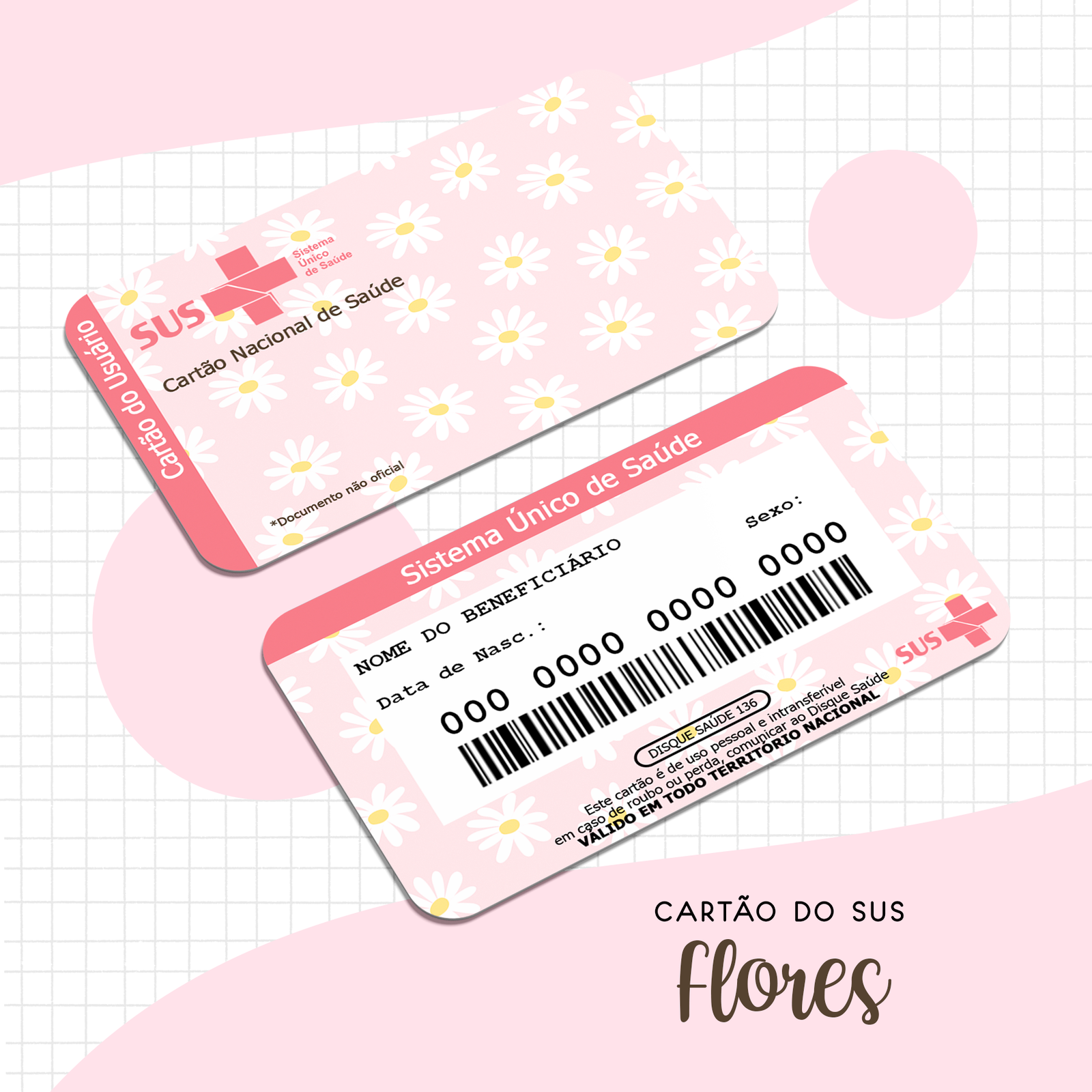 4 - Adulto Floral Rosa Arquivo Cartão SUS Adulto Floral Rosa - Imagem 1