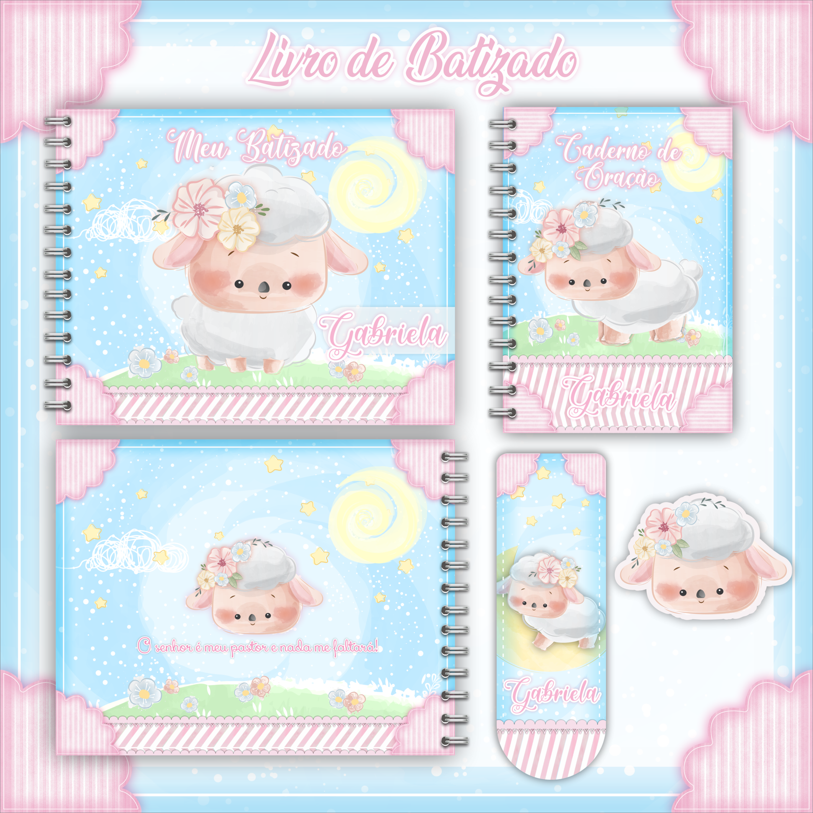 6 - Livro Batizado e Caderno de Oração Ovelhinha Menina Arquivo Livro Batizado e Caderno de Oração Ovelhinha Menina - Imagem 1