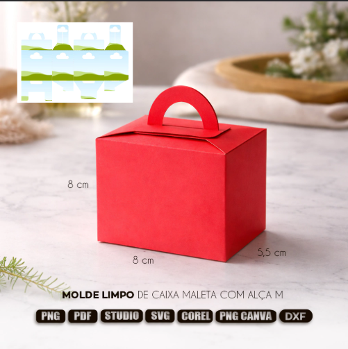 9-Molde Limpo de Caixa Maleta com alça (Lancheirinha M) Arquivo Molde Limpo de Caixa Maleta com alça (Lancheirinha M) - Imagem 1