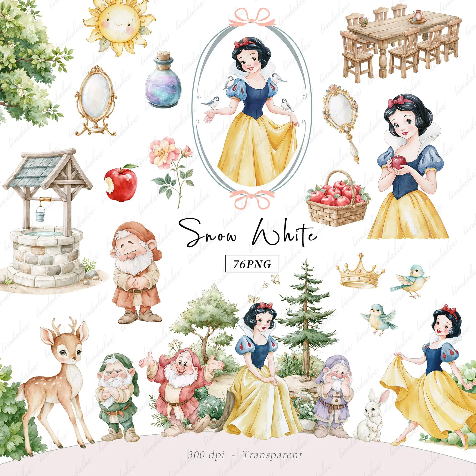 Kit Digital Aquarela da Branca de Neve Kit Digital Aquarela da Branca de Neve - Imagem 1
